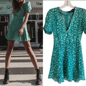 Realisation Par The Ozzie Poison Ivy Green Floral 100% Silk Mini Dress XS